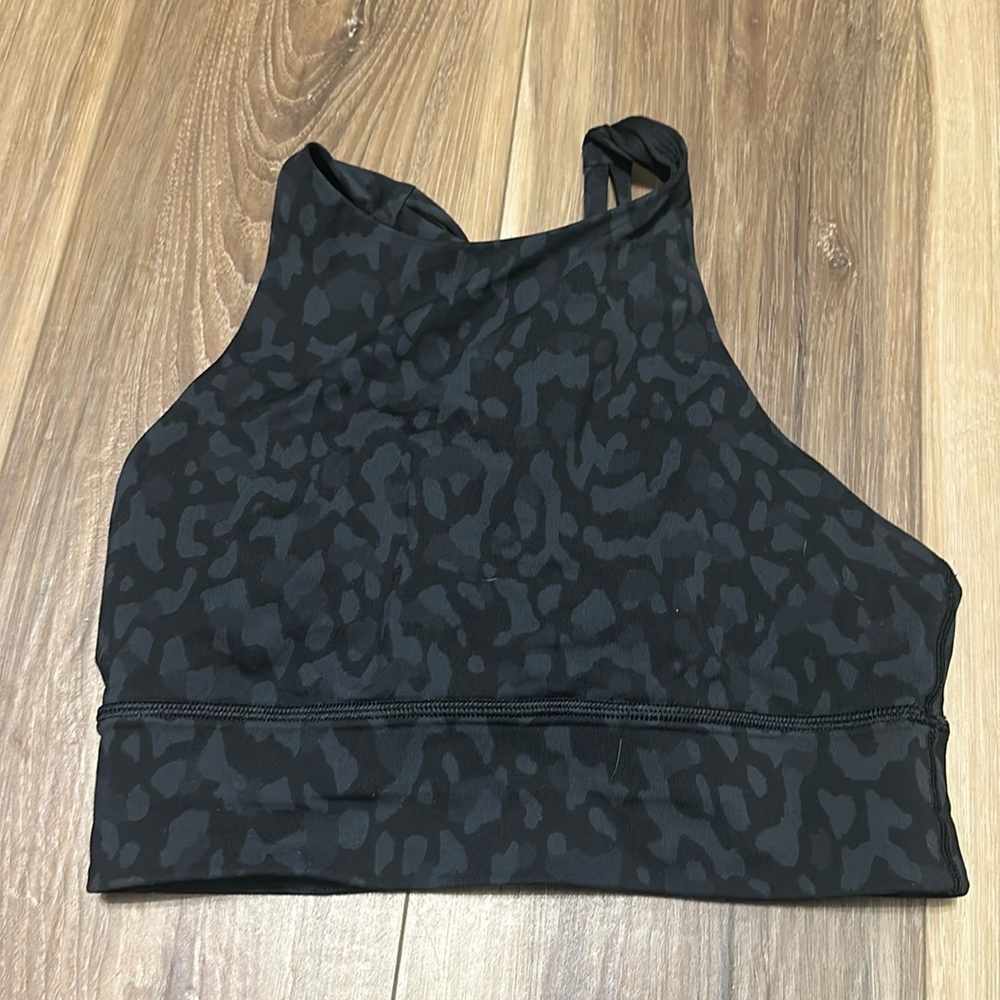 lululemon Longline Energy Bra *High Neck Black leopard print size 6